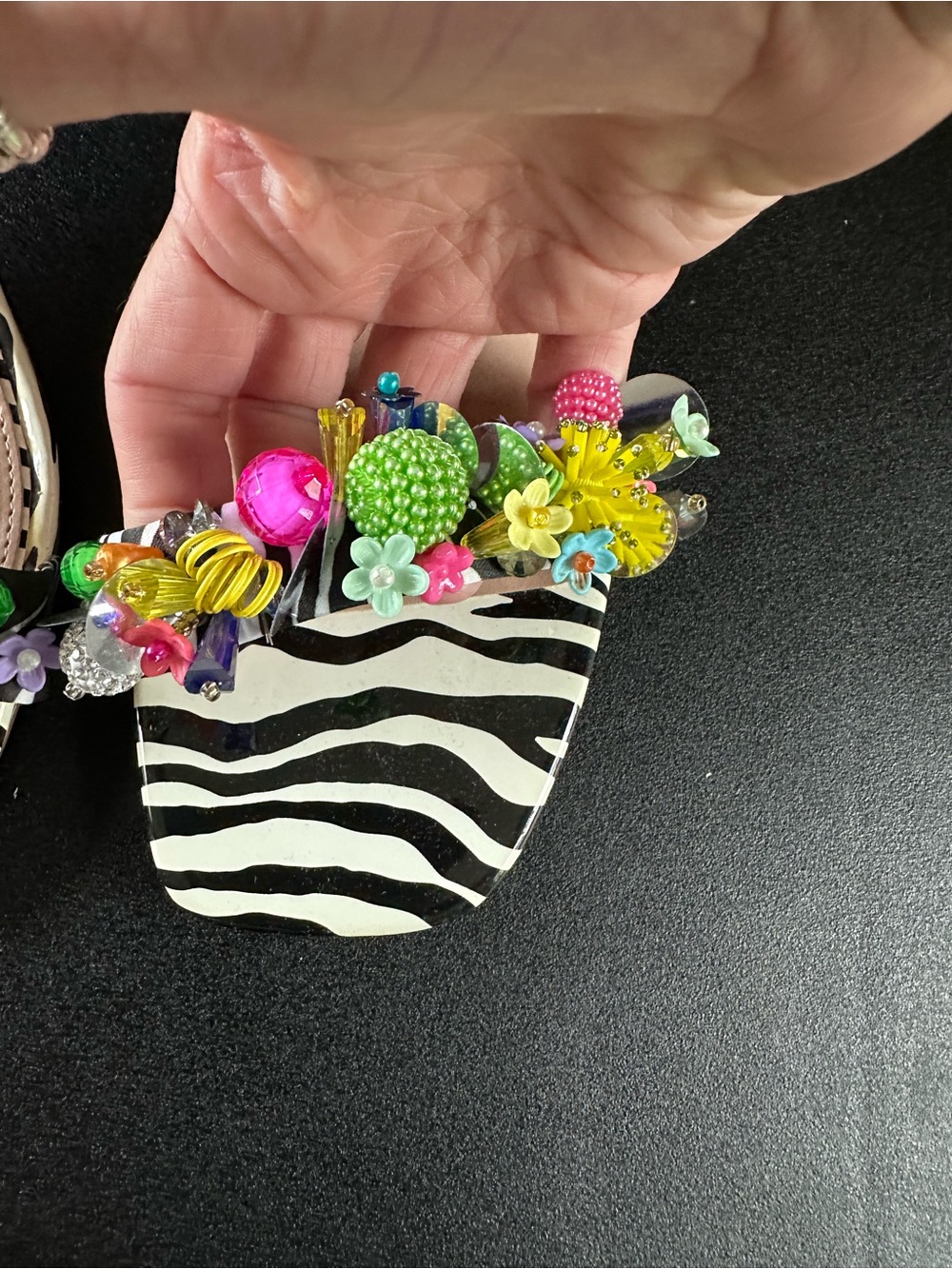 Betsey Johnson Black Zebra Print Bejeweled Ankle Strap Sandals. NWOT - Picture 3 of 8